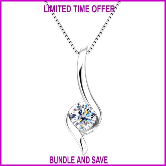1CT Moissanite Pendant Necklace 925 Sterling Silver Infinity Chain Gift